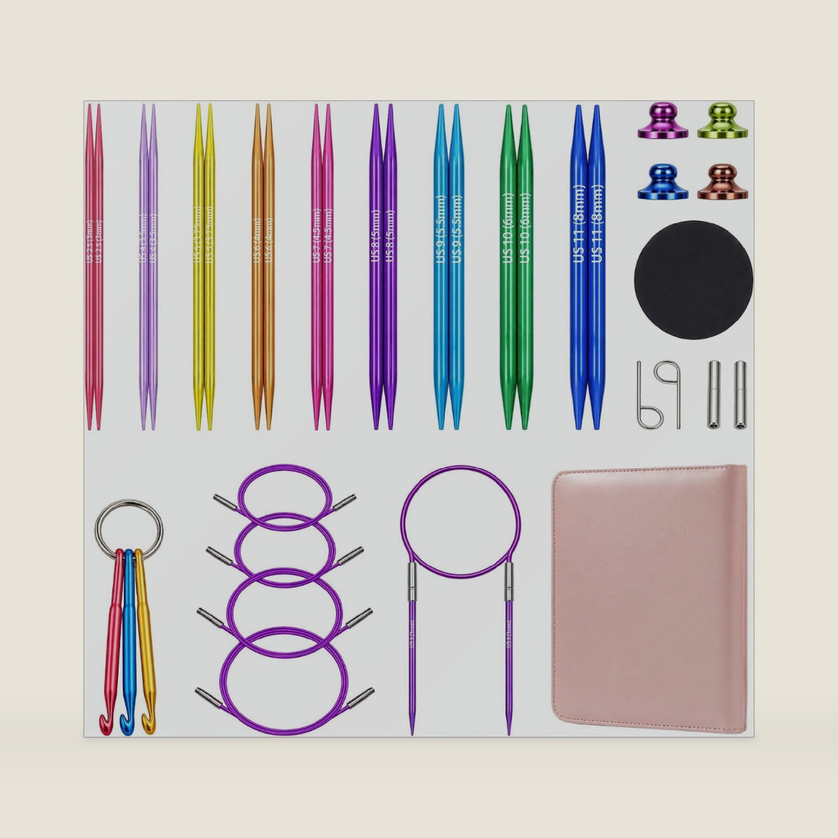 4.6-inch Interchangeable Circular Knitting Needles Set,9 Pairs US 2.5-11
