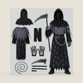 6 PCS Grim Reaper Costume for Kids, Scary Halloween Costume for Boys