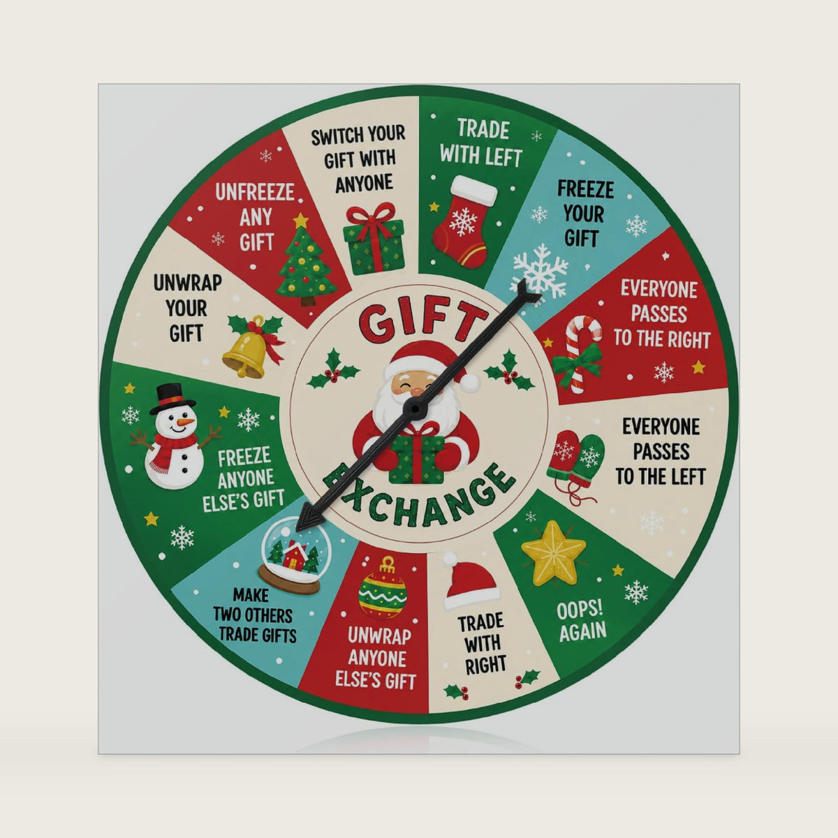 Christmas Game Gift Exchange Spinner, 12" Wooden White Elephant Game Wheel