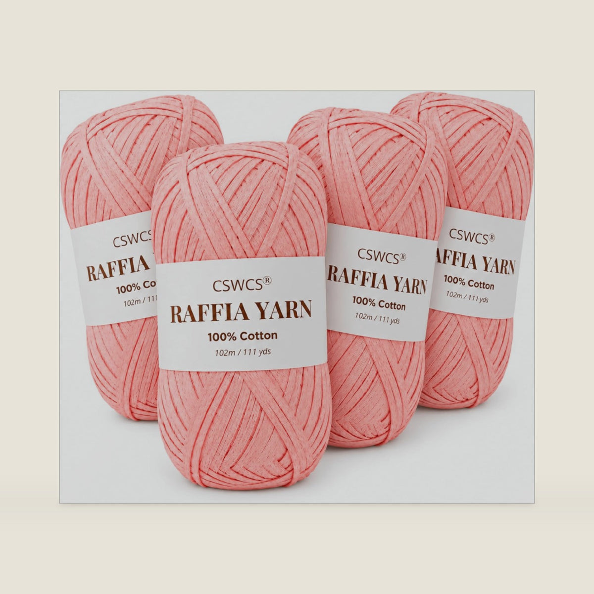 Raffia Yarn, 100% Cotton Yarn for Crocheting Hat Bag, 4-Pack, 6.76oz