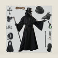 Adult Plague Doctor Costume Set, 13 Piece,Halloween Costume,Plague Doctor Black