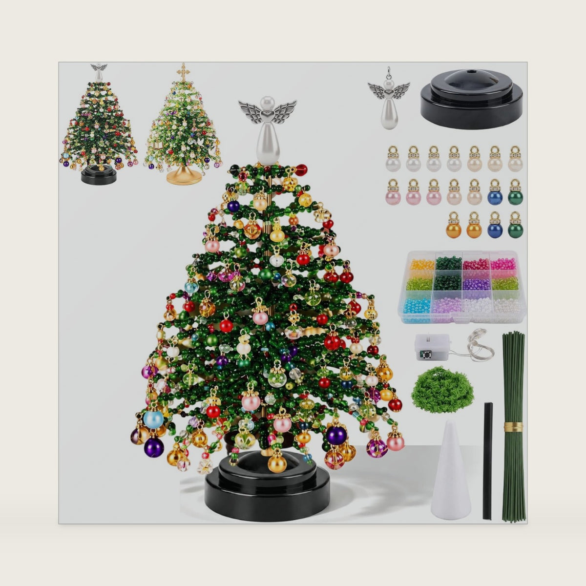 RIHUALS DIY Beaded Christmas Tree Kit for Adults, Crystal Holiday Craft Set, 3D Crystal Bead Christmas Tree Making Kit, Create Your Own Sparkling Holiday Decoration (#A)