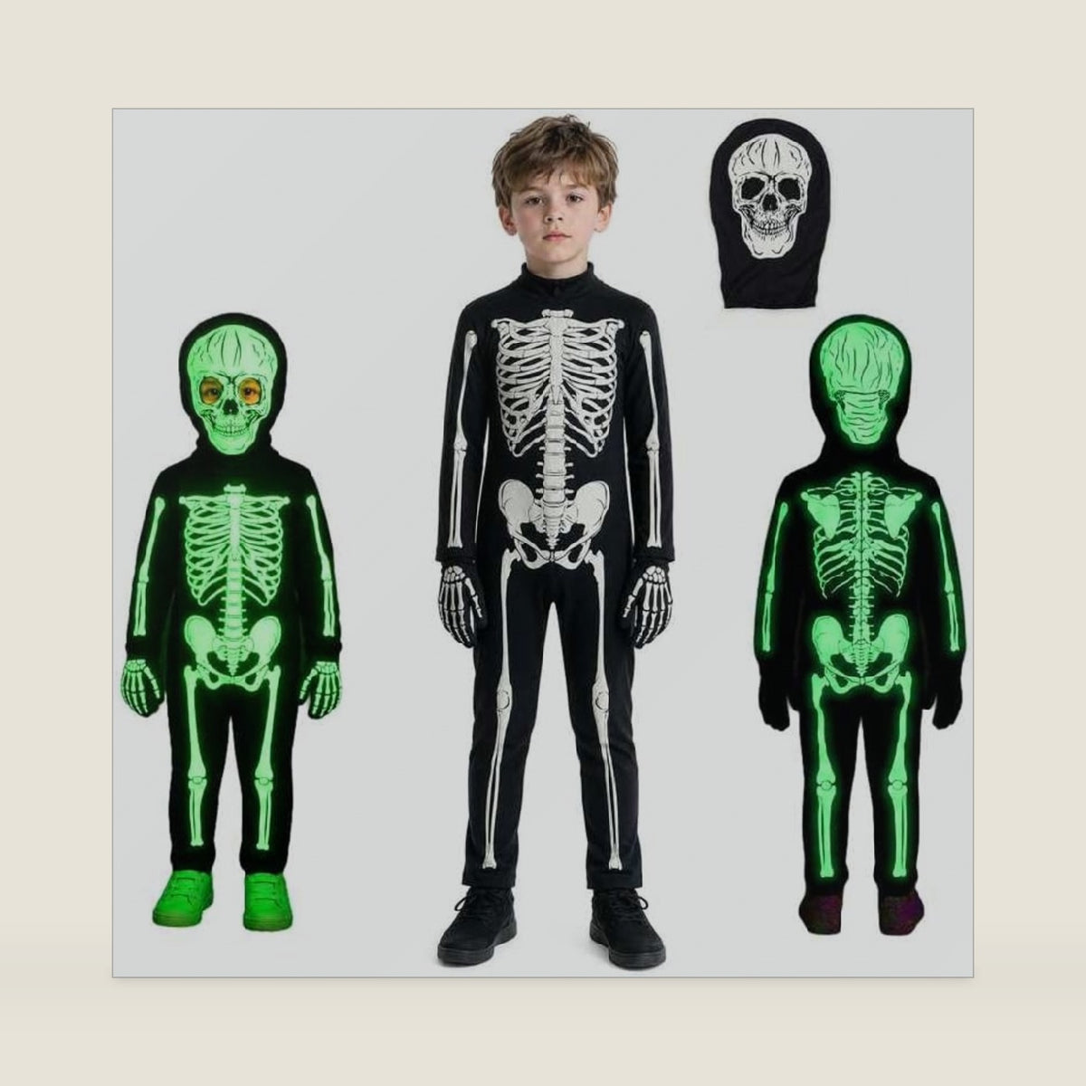 Kids Skeleton 3D‑Printed halloween Costume boys glow