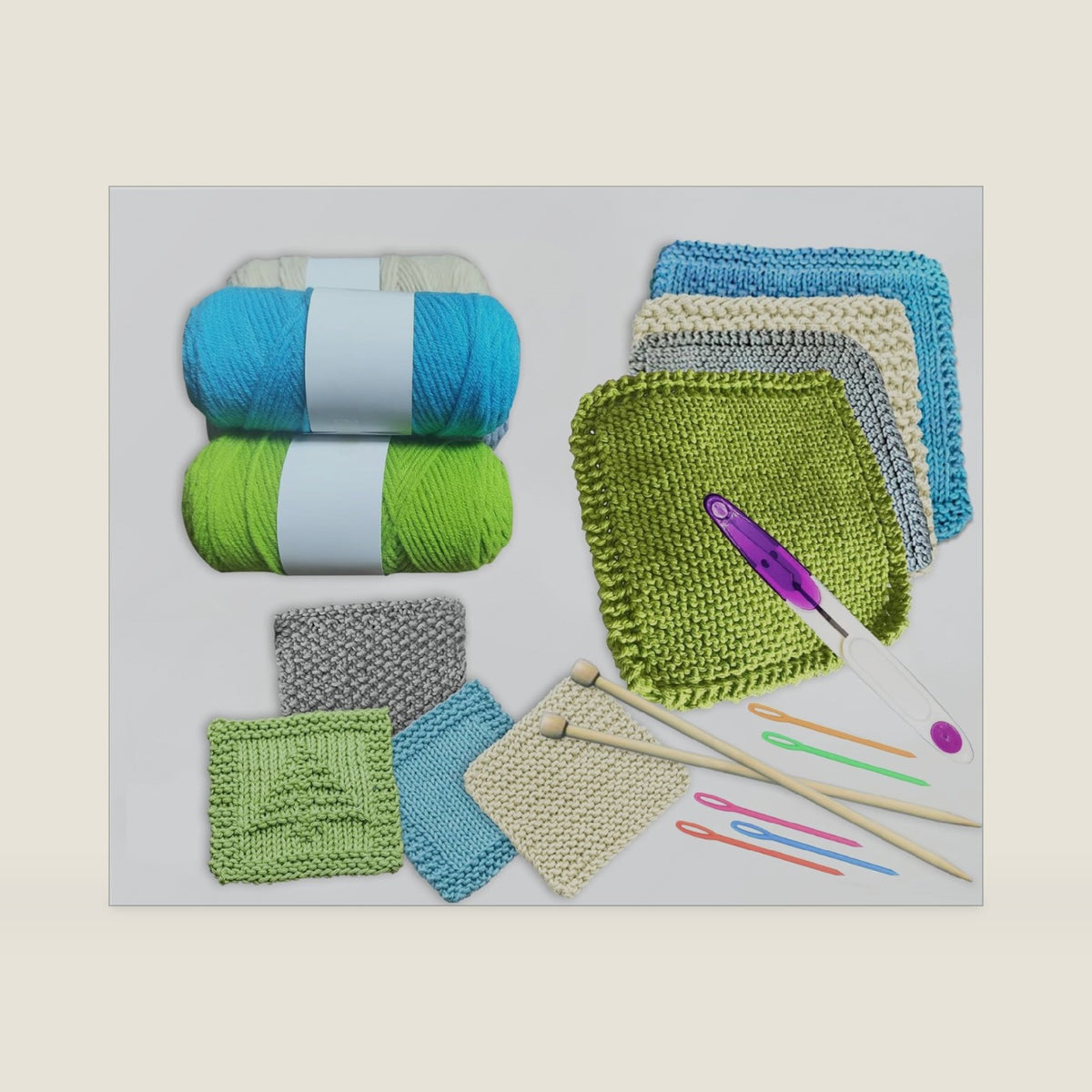 Beginner Knitting Kit for Adult, Create 8 Dishcloths & Coasters (Dishcloth)