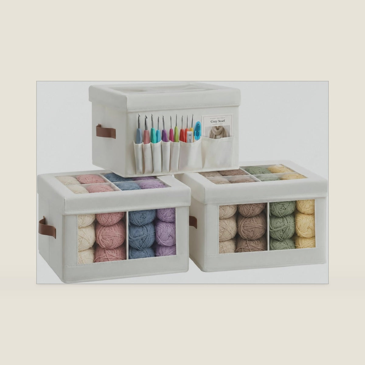 3-Pack Yarn Storage Organizer with Clear Windows, Tool Pockets & Dividers