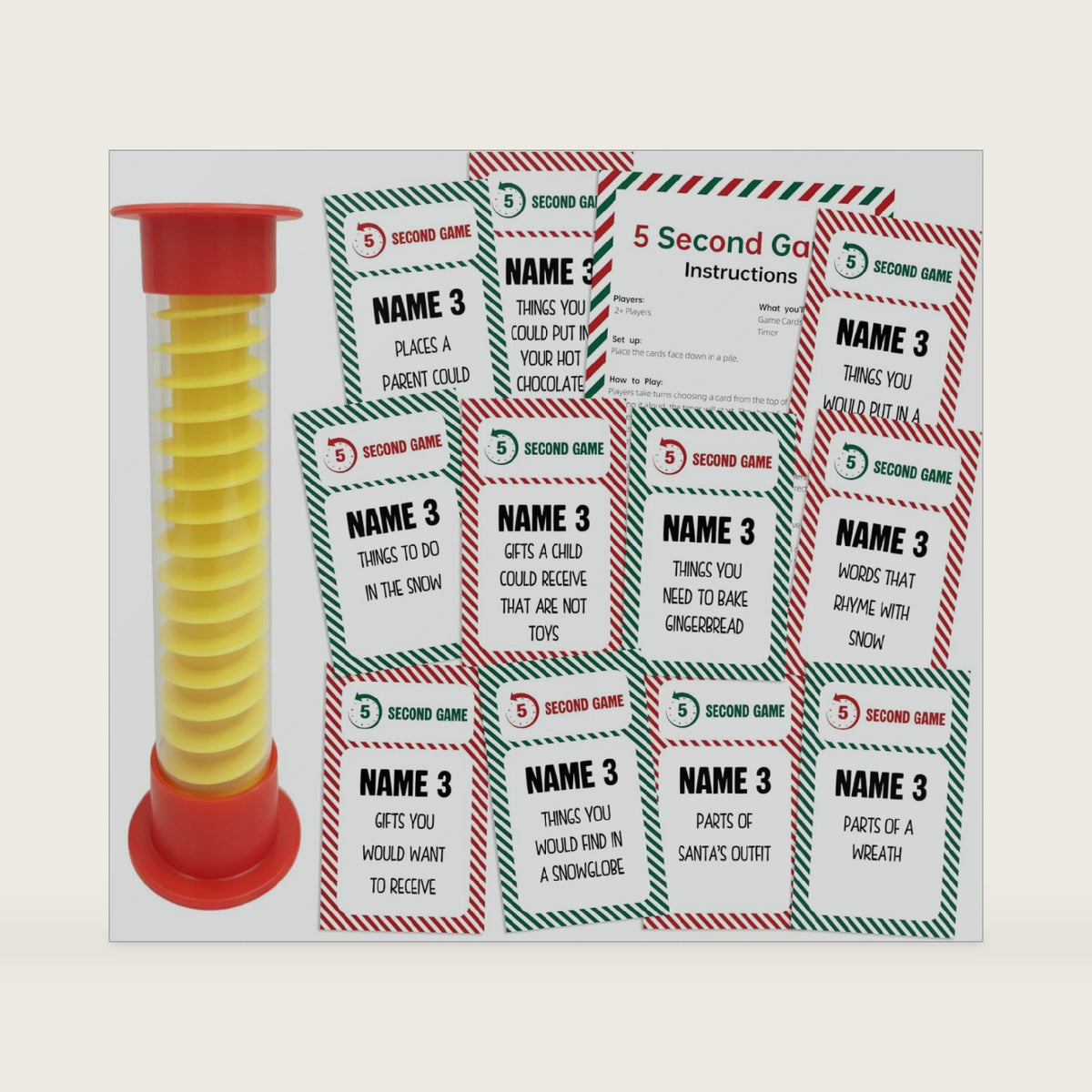 Christmas 5-Second Game Set, Christmas Games for Adults, 72 Question Cards with 5-Second Hourglass, Quick Thinking Family Party Game for Family Card Games Night Holiday Birthday Gathering, 1