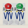 Mario Hats Accessories Set, Halloween Cosplay Costume Kit with Caps, Mustaches, Suspenders, Gloves and Buttons