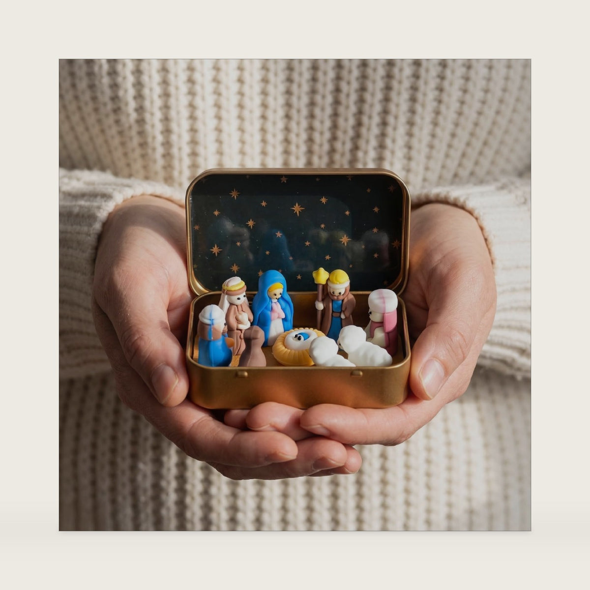 Mini Nativity Scene Set in A Box, Christmas Christian Religious Ornament