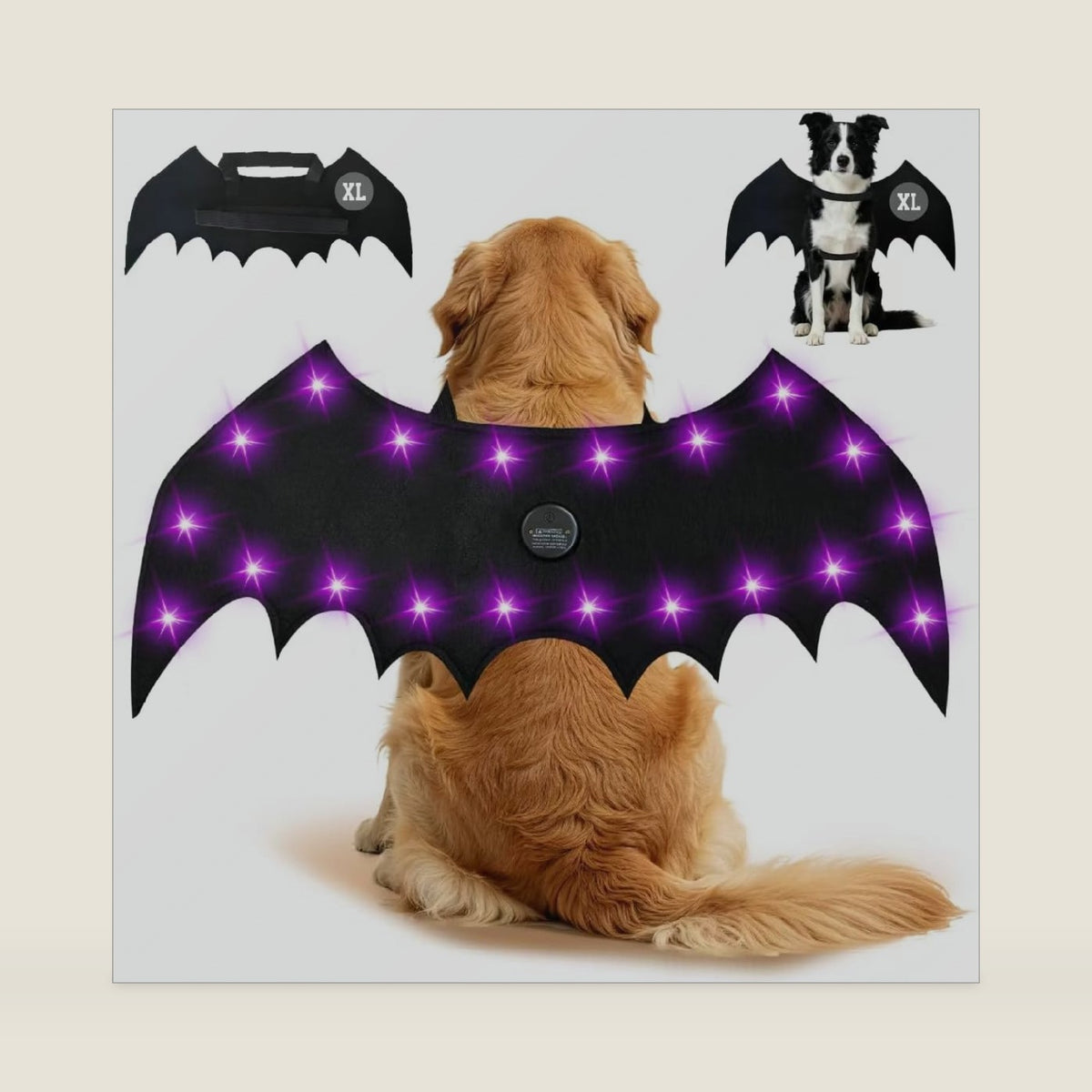 Spooky LED Bat Wings for Pets – 20 Lights, 4 Modes, Adjustable Fit for Cats & Dogs, Lightweight Halloween Costume with Long-Lasting Batteries XL