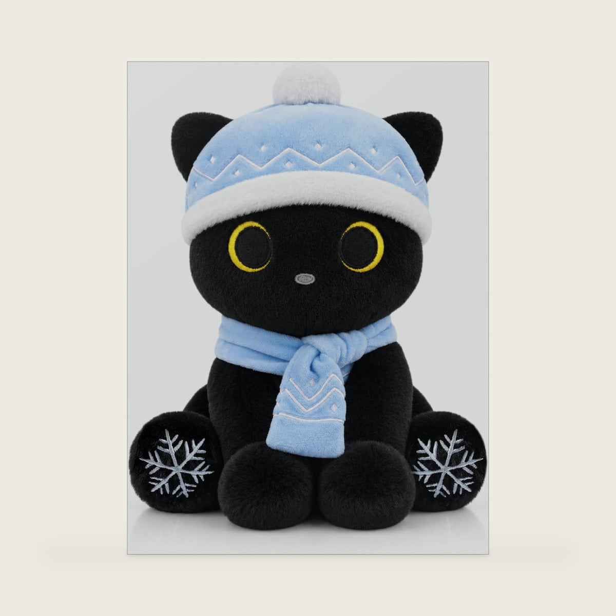 Black Cat Plush - Christmas Stuffed Animal with Winter Hat & Scarf