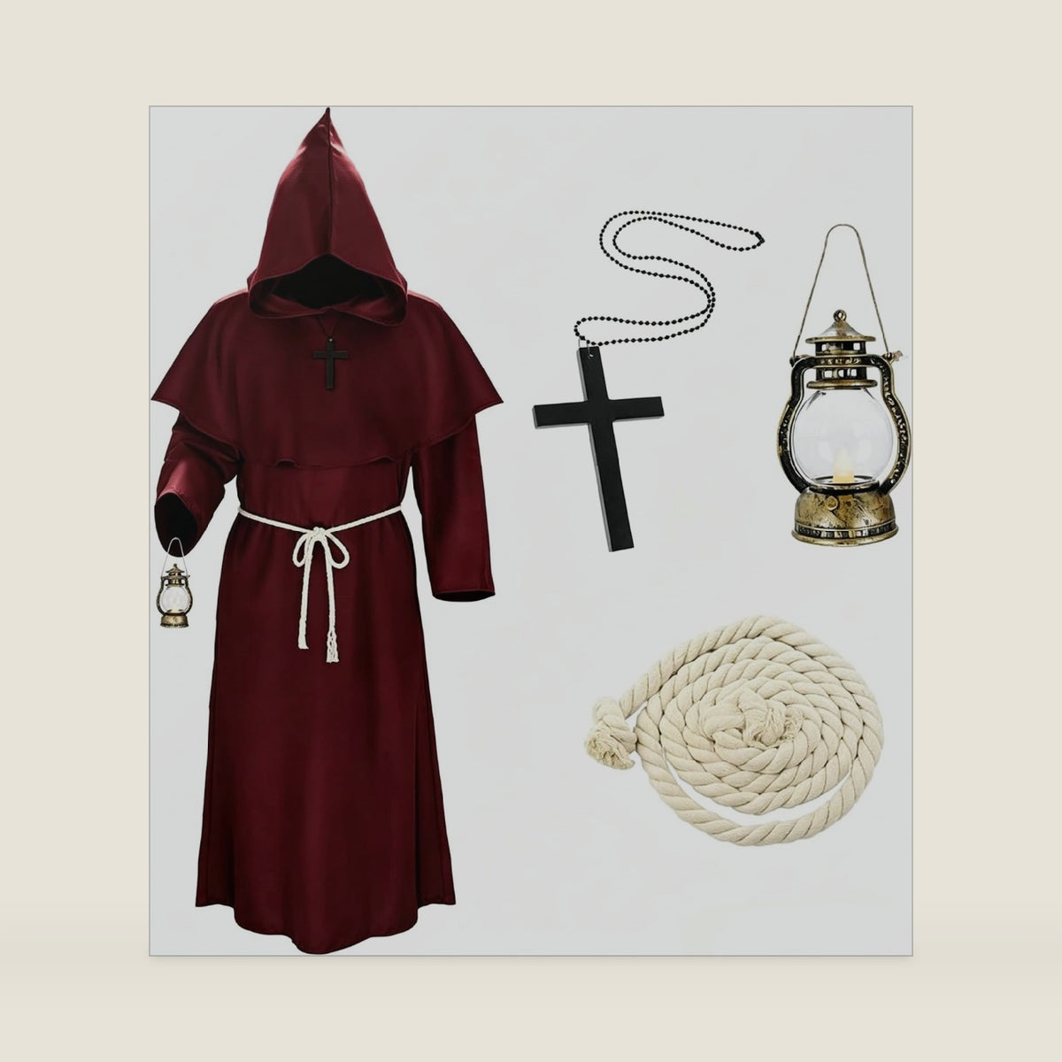 Adult Friar Medieval Hooded Monk Renaissance Priest Robe Costume Cosplay