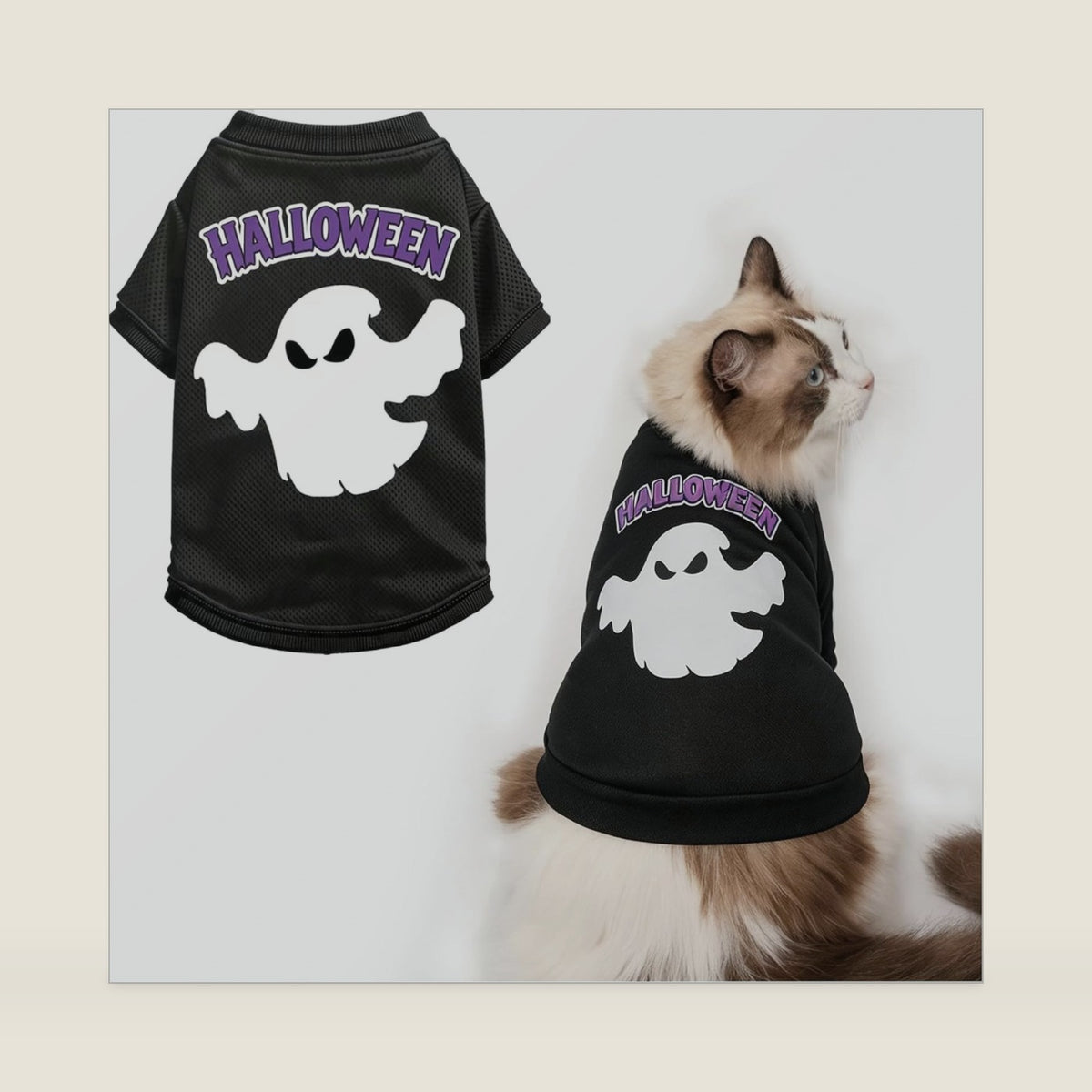 Cat Halloween T-Shirt Cat Costumes, Purple, Medium