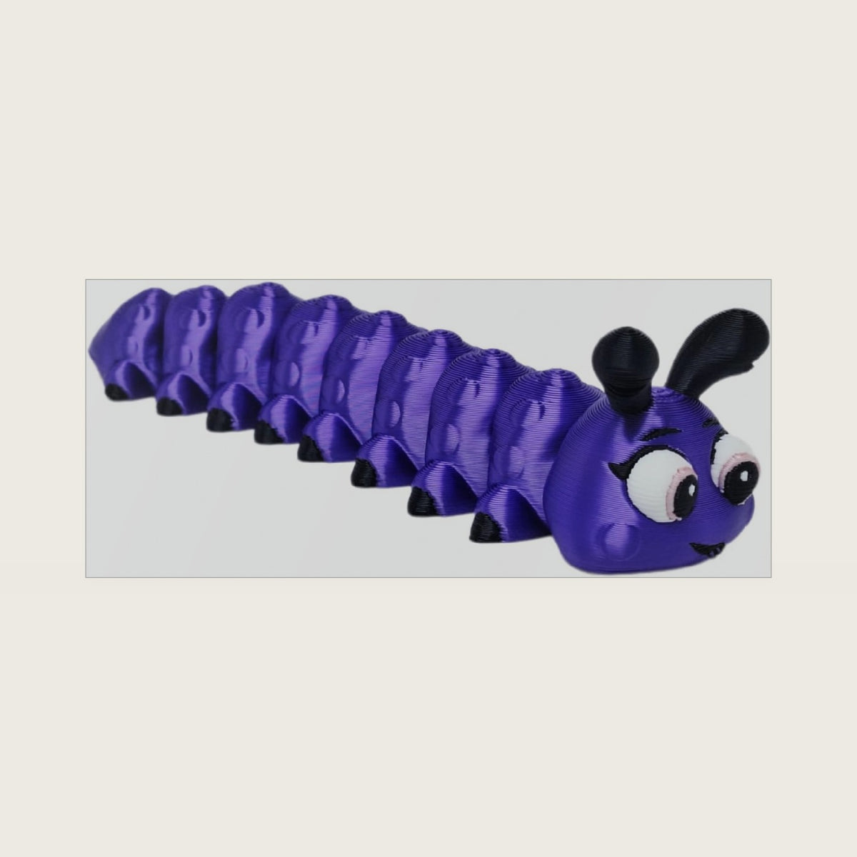 FlexiMech Caterpillar Cute Cartoon Articulated 6" Long 3D Printed Bug Fidget Toy (Black) (Plum Purple)