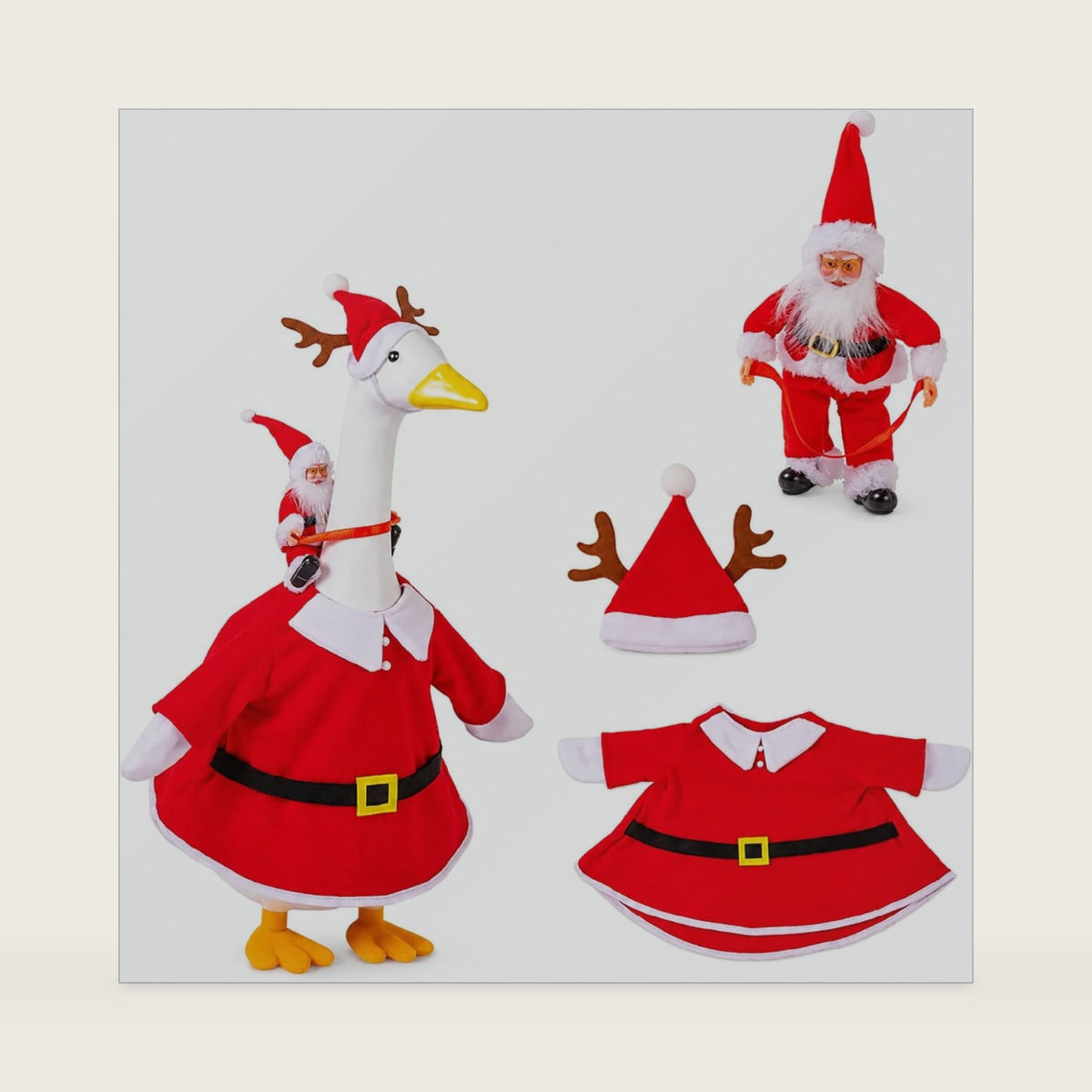 Christmas Porch Goose Outfit with Santa Claus Doll for 23 Inch Lawn Statue