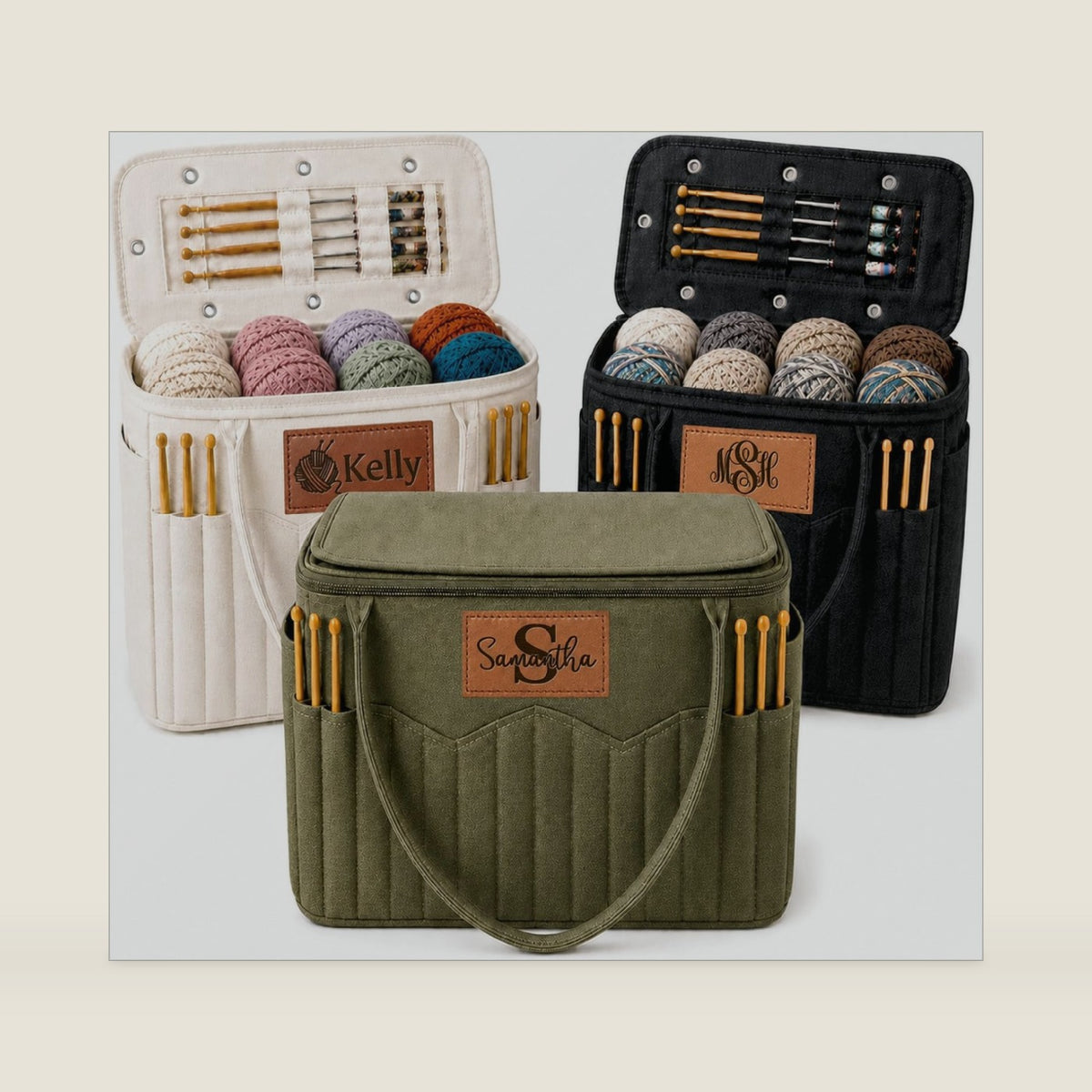 Medome Personalized Crochet Bag Custom Yarn Storage Tote for Knitters