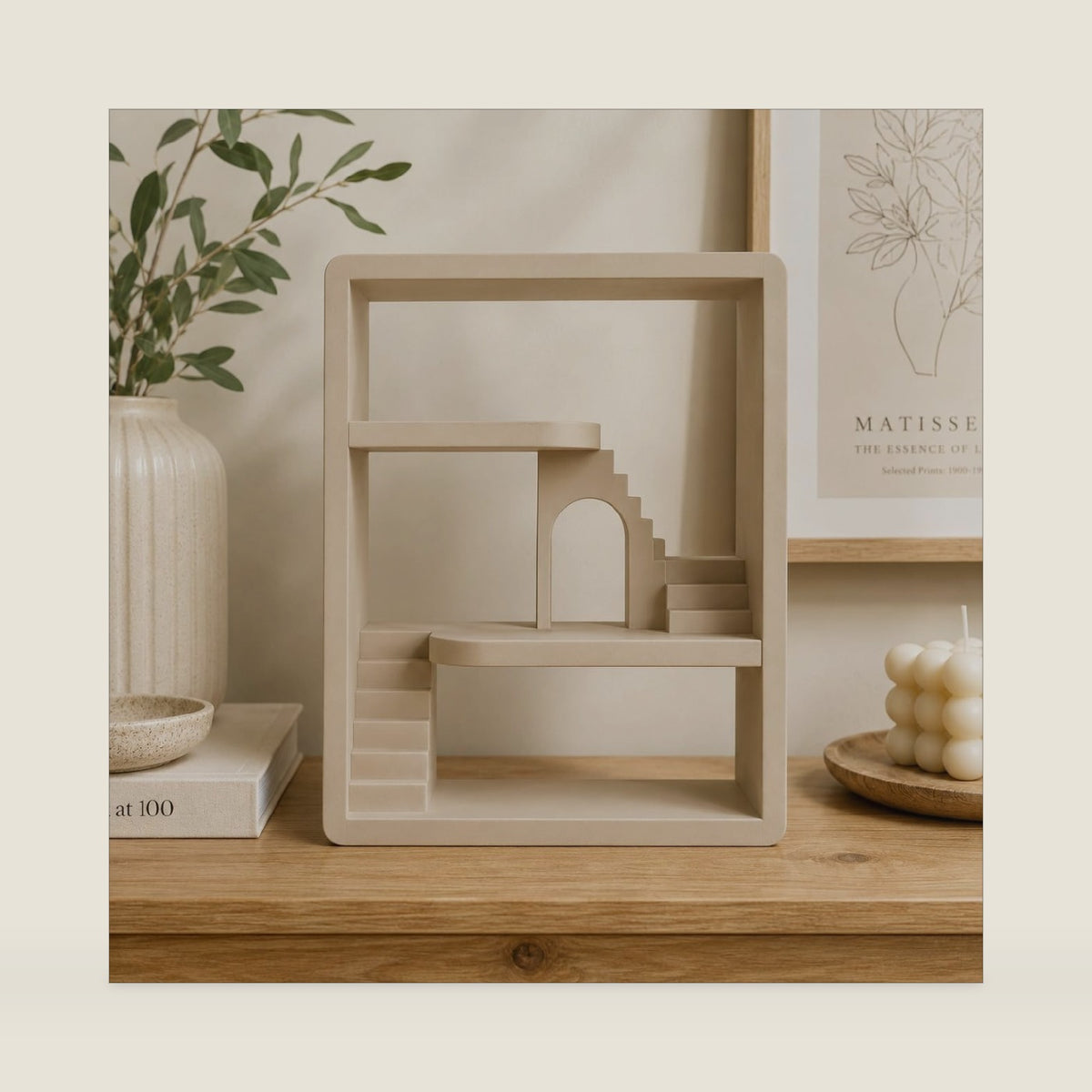 Compatible with Mini Figures, Display House Shelf (Latte color)
