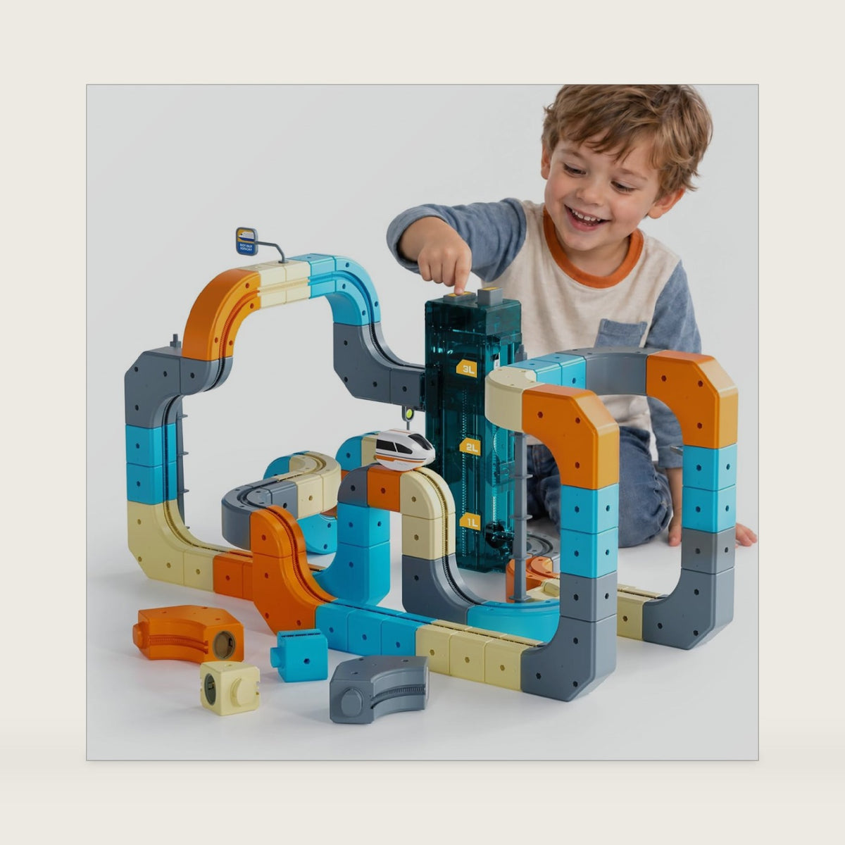 106PCS 3D Electric Train Track Toy Set for Kids with Interactive Elevator