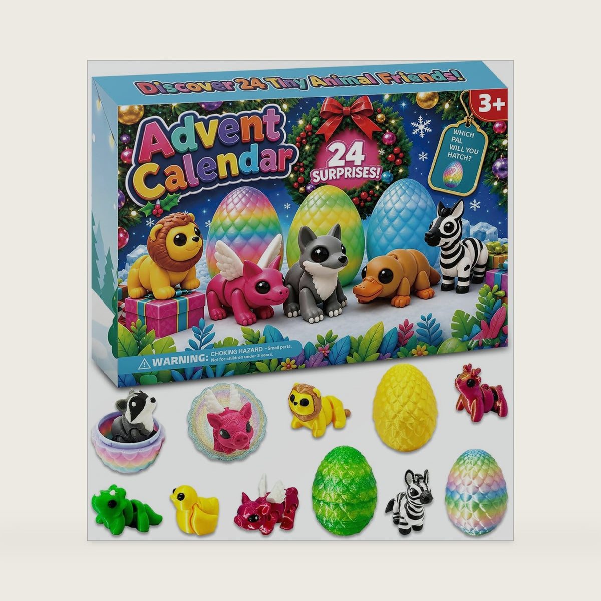 2026 Advent Calendar for Kids: 24days Countdown Calendar 24pack 3d-Printed-Eggs with 3d-Animals Toys, Gifts for Kids Boys Girls