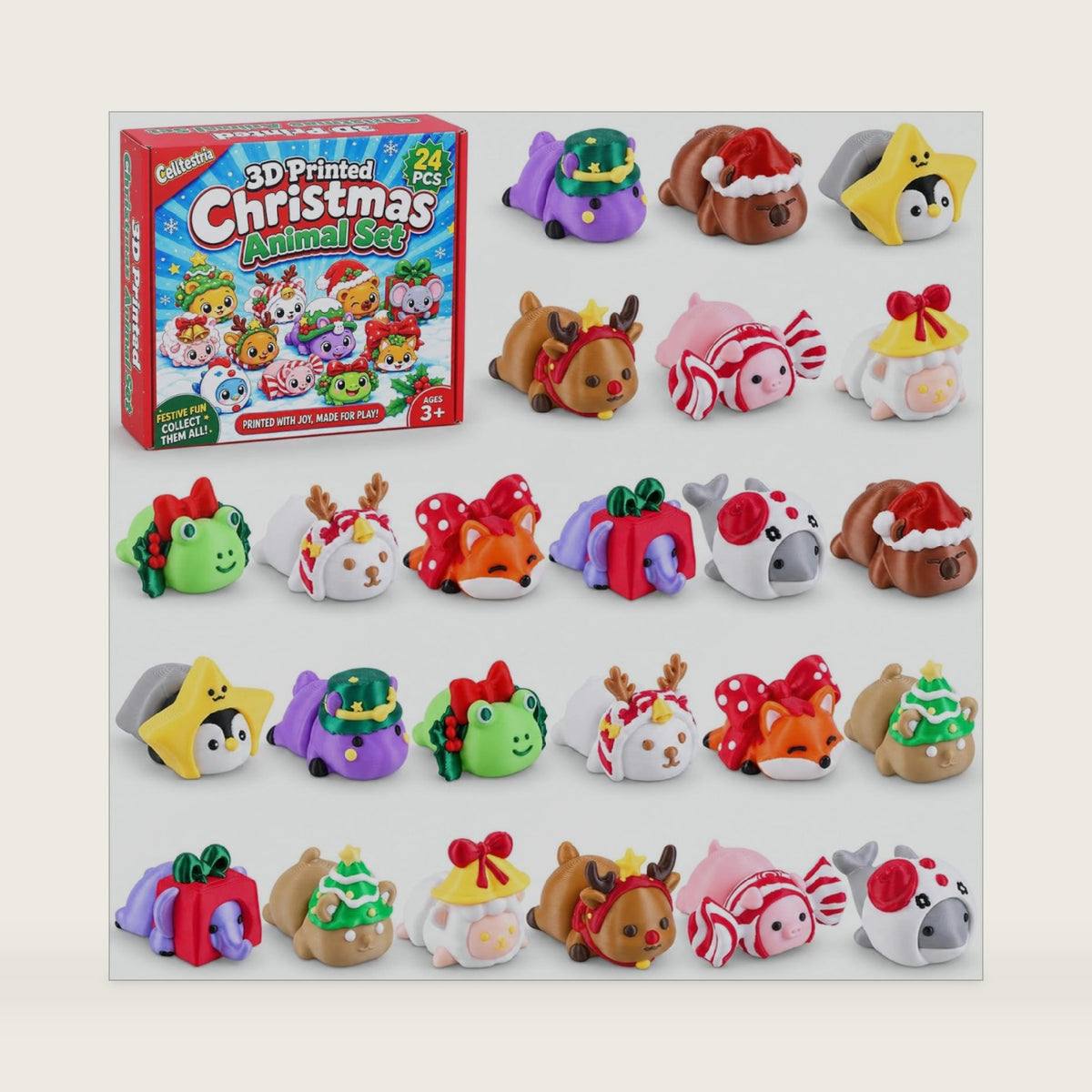DIYDEC 24Pcs Christmas 3D Printed Toys for Kids Animals Fidget Figures