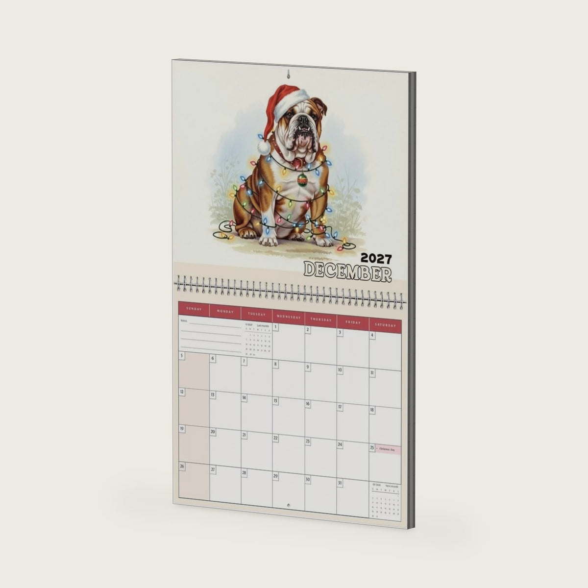 2027 English Bulldog Desk and Wall Calendar, Cute Seasonal Dog Monthly Planner, Bulldog Lover Pet Owner Gift, Puppy Art Office Room Decor