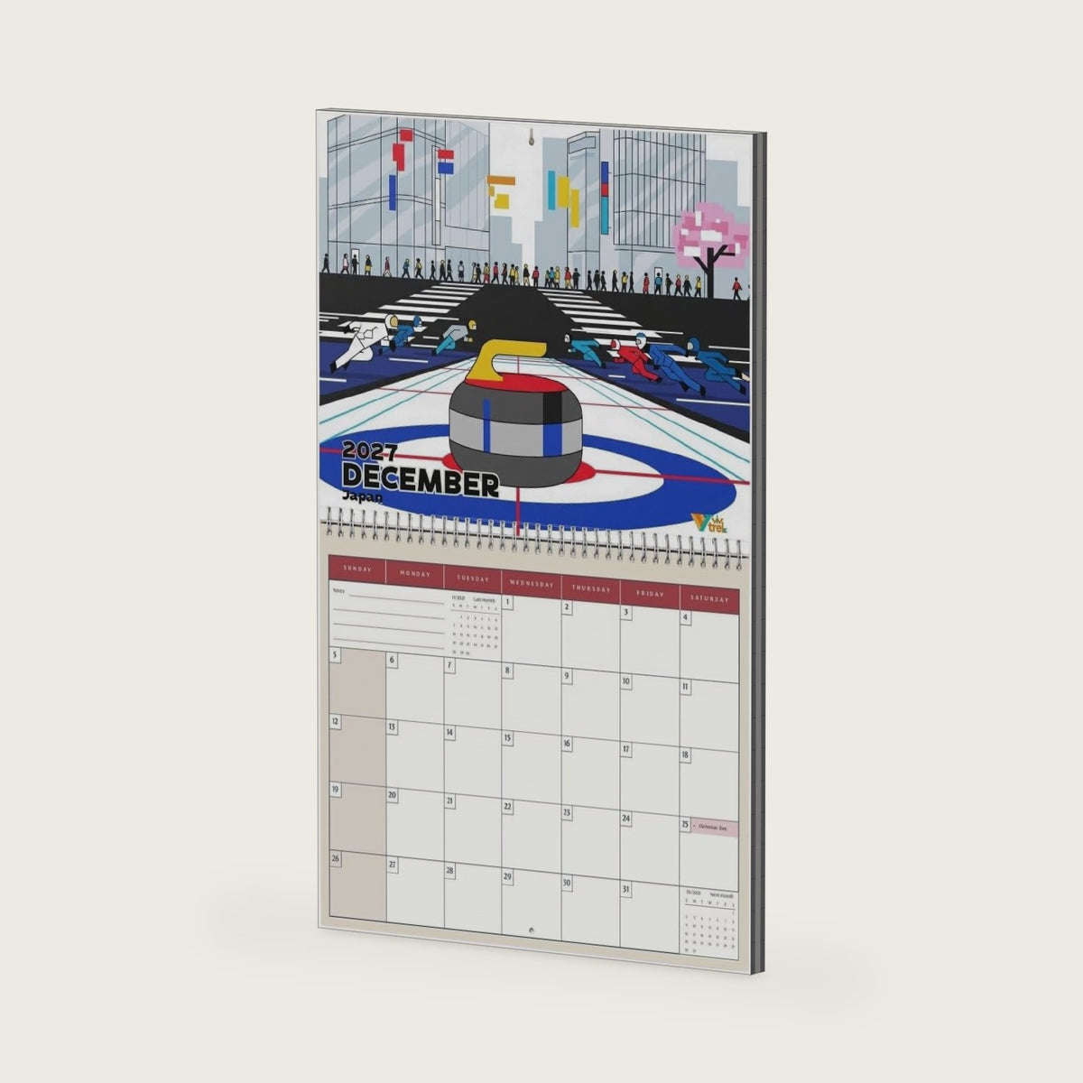 2027 Curling Desk and Wall Calendar, World Travel Winter Sports Monthly Planner, Curler Team Player Gift, Ice Sports Room Decor