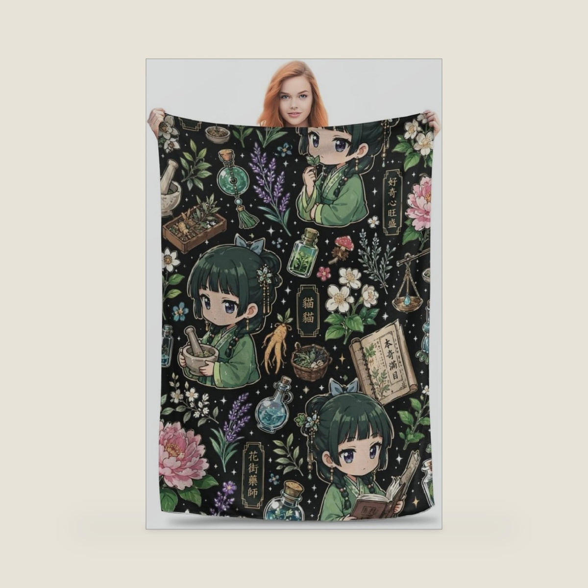 Anime Apothecary Diaries Chibi Character Fleece Blanket