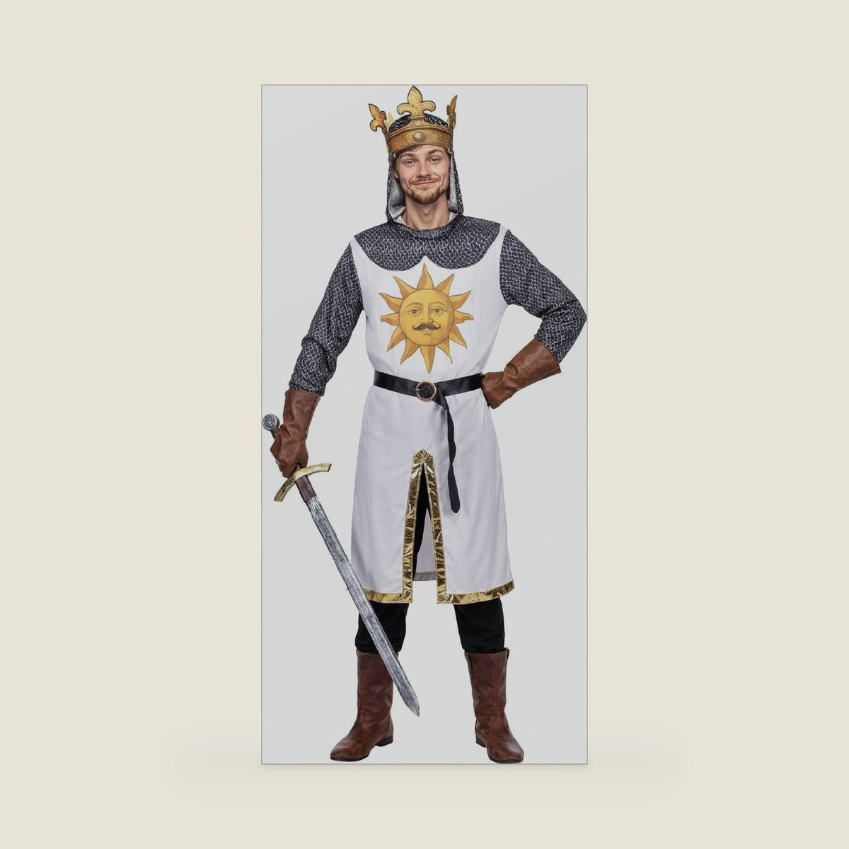 Men's Quirky King Arthur Costume Adult Medieval King Outfit with Tunic, Cape, Crown & Boot Covers