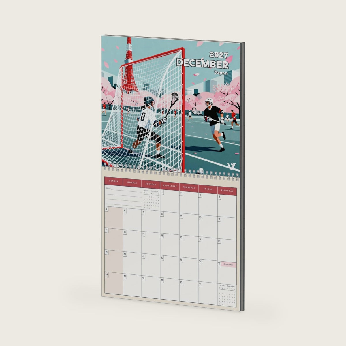 2027 Lacrosse Desk and Wall Calendar, World Travel Lax Sports Monthly Planner, Lacrosse Player Coach Gift, Lax Team Room Office Decor