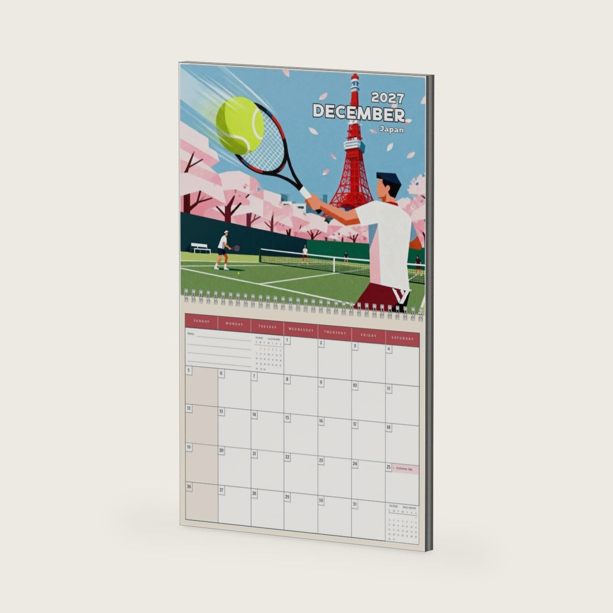 2027 Tennis Desk and Wall Calendar, World Travel Tennis Sports Monthly Planner, Tennis Player Coach Gift, Racket Sports Room Decor