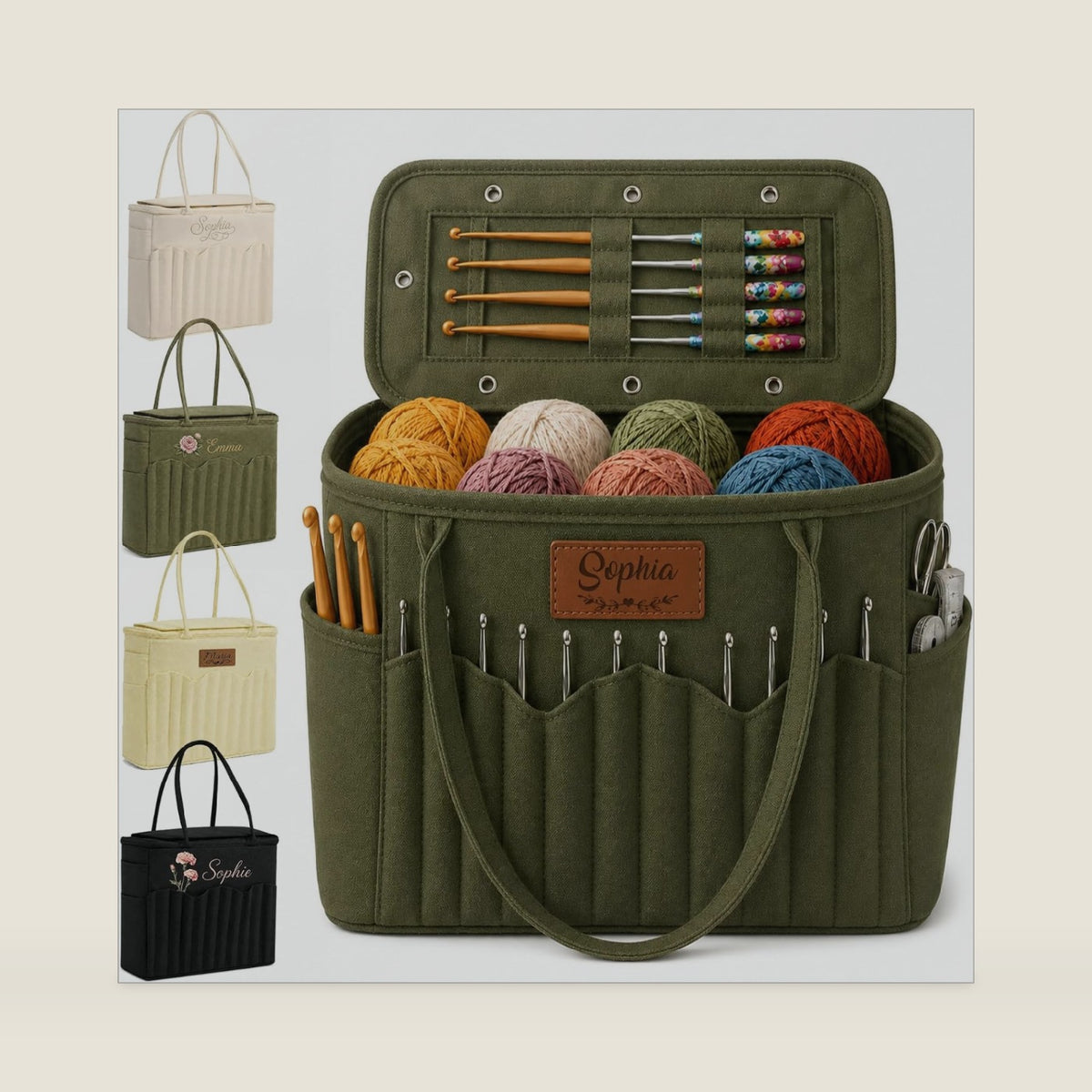 Personalized Knitting Bag Custom Yarn Storage Bag with Name Leather Patch