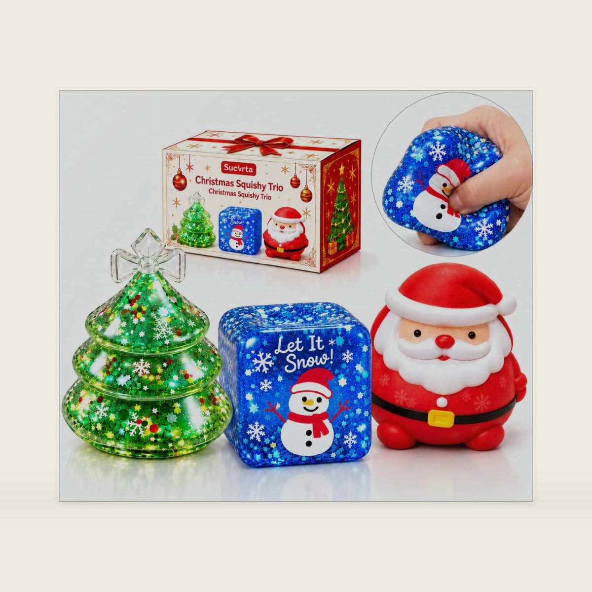 3Pcs Christmas Squishies for Adults, Slow Rising Glitter Stress Relief Toys