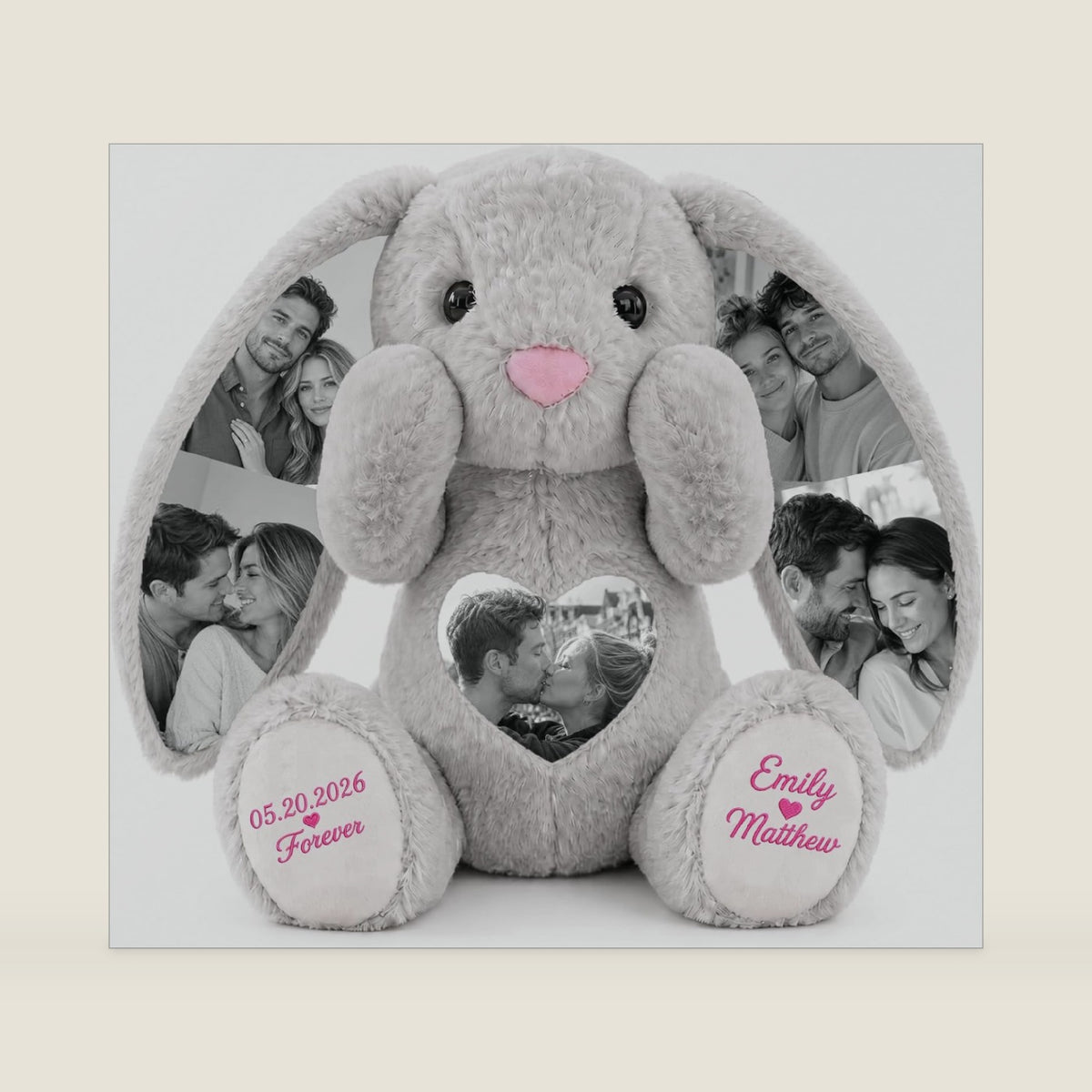 Custom Bunny Stuffed Animal with Photos Keepsake Gift for Wedding Couples