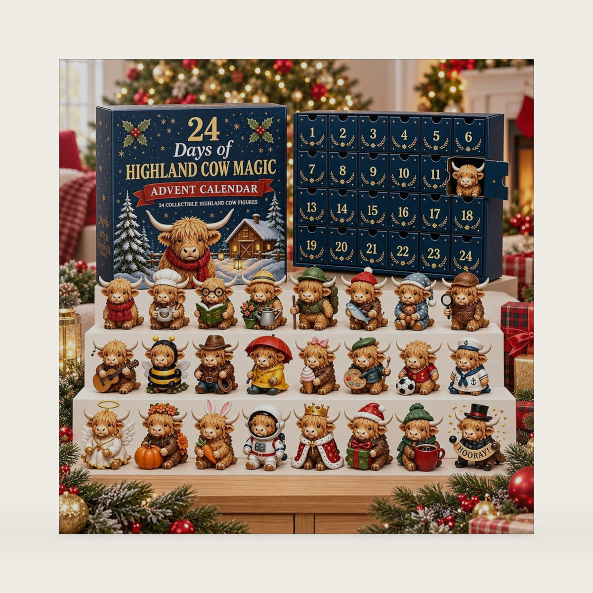 24 Days of Highland Cow Magic Advent Calendar 2026, Cute 3D Mini Figures