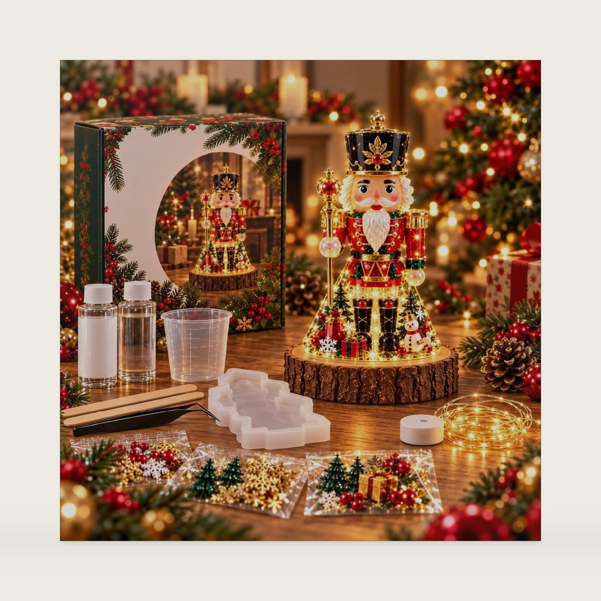 Resin Christmas Tree Night Light DIY Kit, Holiday Craft Gift，Nutcracker