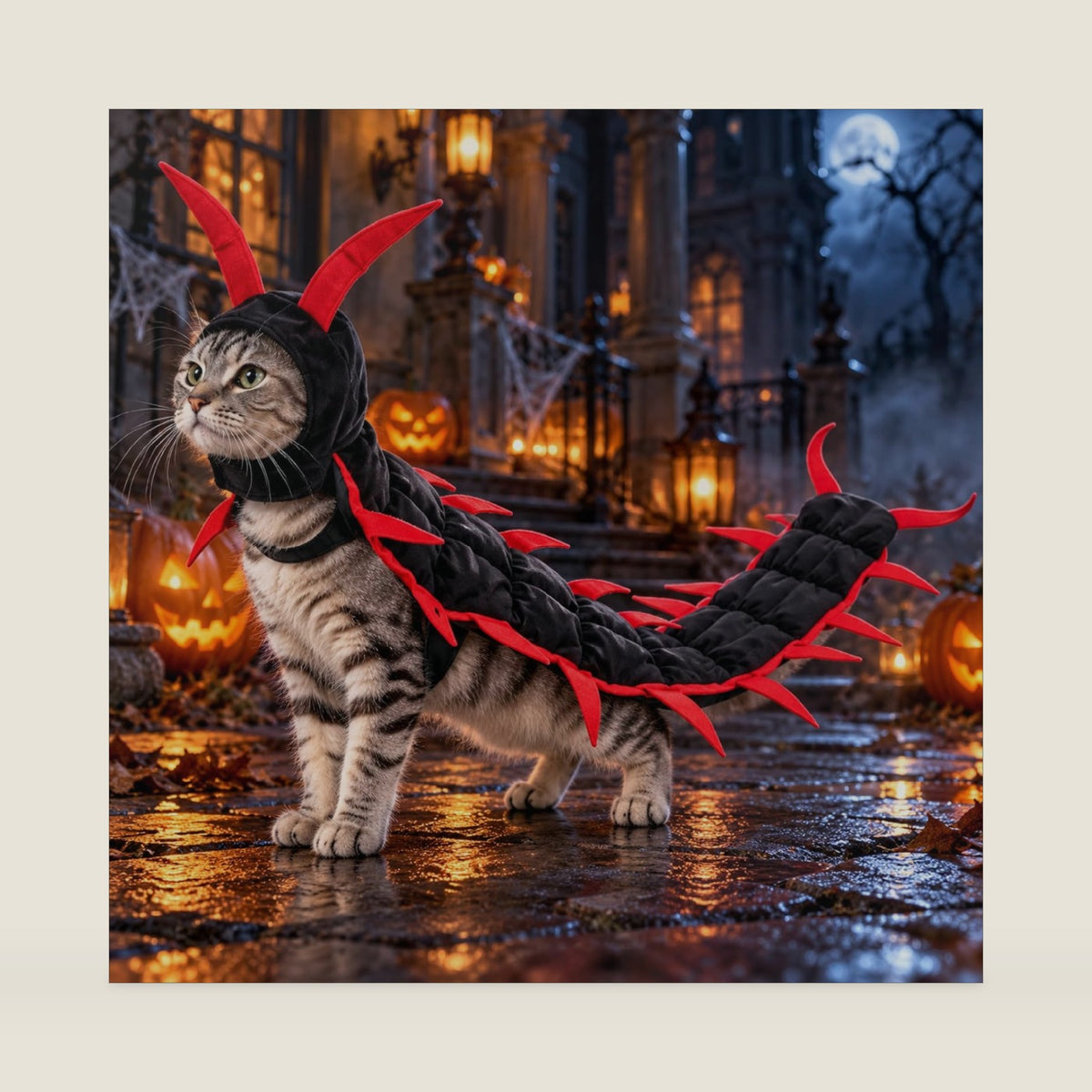Centipede Cat Costume, 50-Inch 3D Halloween Pet Outfit for Cats (Black)