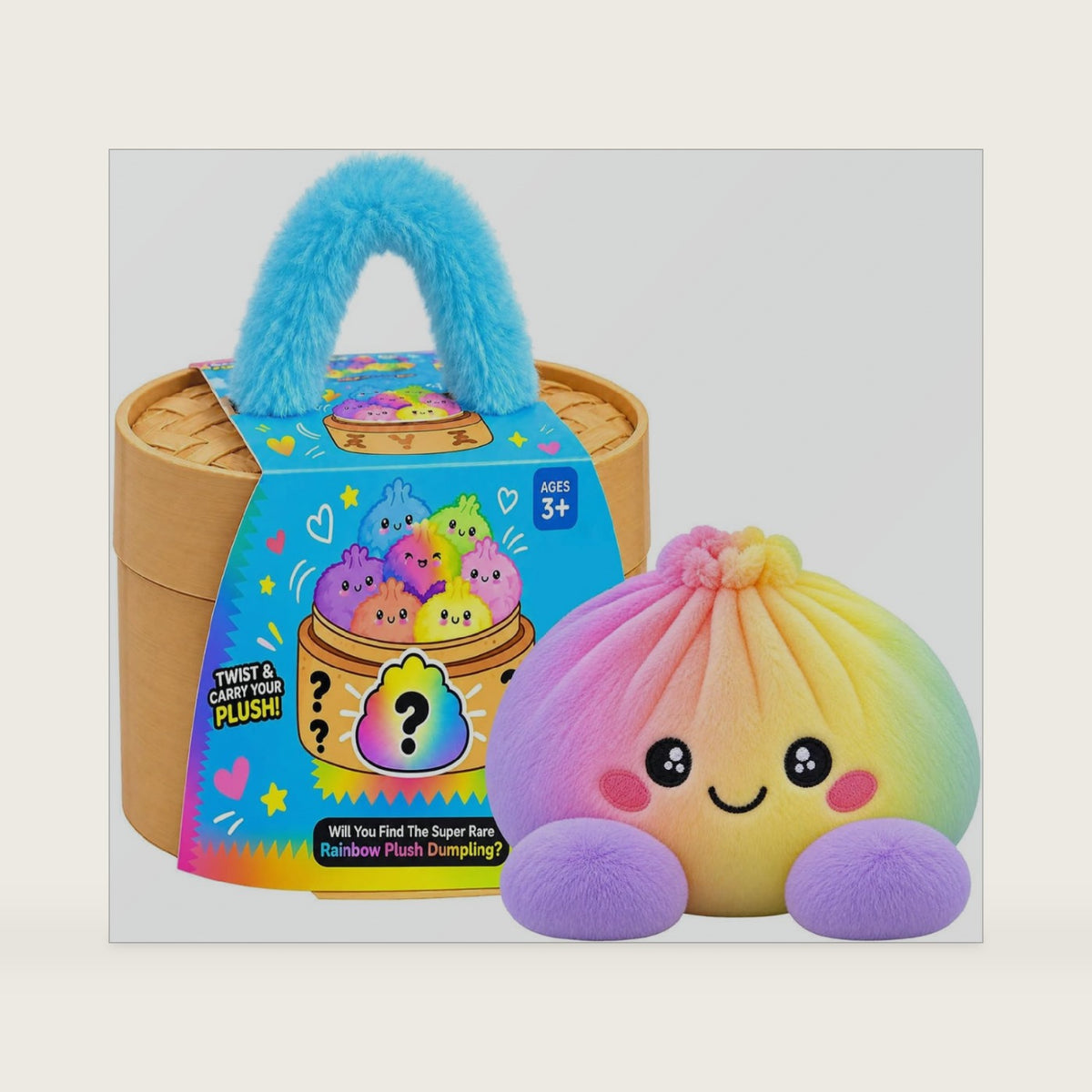 Giant Dumpling Squishy Plush Toy with Steamer, Rainbow Slow Rising Steamed Bun Squeeze Fidget Toy, Stress Relief Toy for Adults, Home Office Desk Decor, Christmas Halloween Novelty Gift，Rainbow